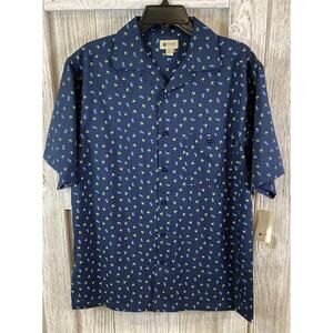 Haggar Clothing Button Up Shirt Men Size S Blue Palm Tree Hula Dancer NWT